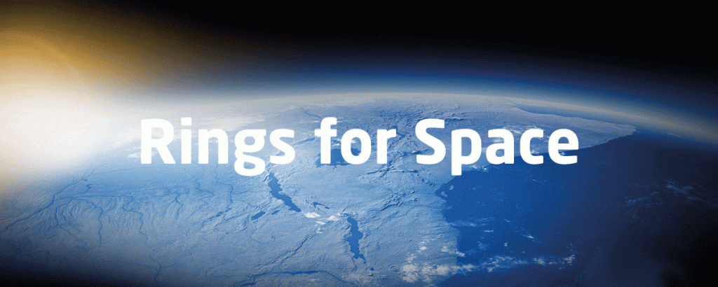 View of the Earth from space and "Rings for Space" text