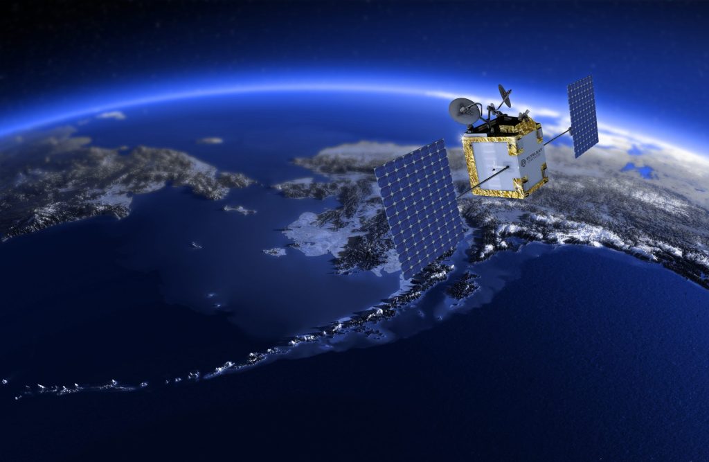 Illustration showing a satellite in orbit over the Earth.